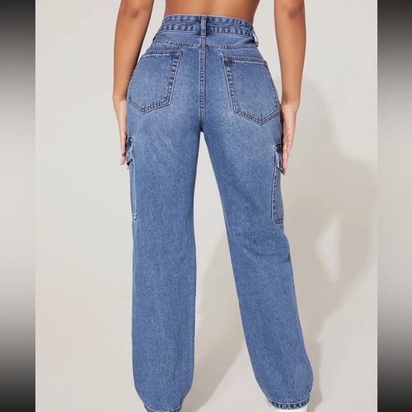 SHEIN PETITE Cargo Pockets Straight Leg Jeans - Picture 2 of 6